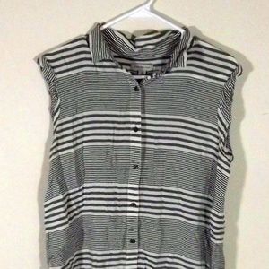 Gray and White Striped High Low Shirt Size M